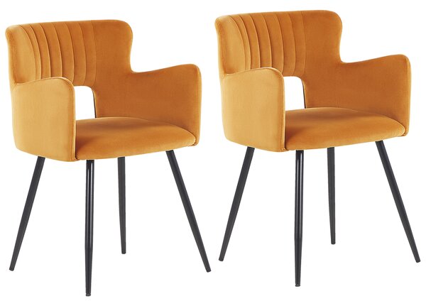 Sada 2 sametových jídelních židlí oranžové SANILAC