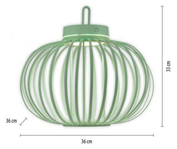JUST LIGHT LED stolní lampa průměr 36cm zelená na baterie USB IP44 stmívatelné dotykem 2700K LD 19304-43