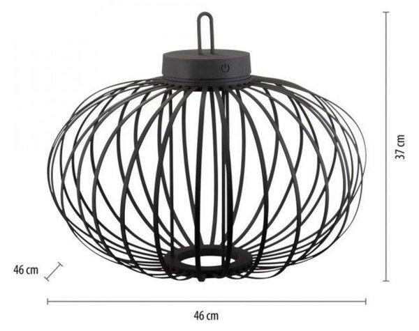 JUST LIGHT LED stolní lampa průměr 46cm černá na baterie USB IP44 stmívatelné dotykem 2700K LD 19305-18