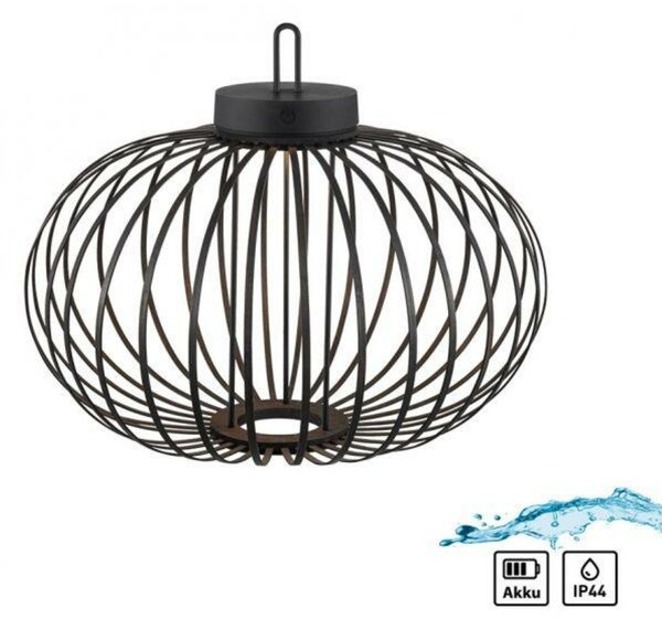 JUST LIGHT LED stolní lampa průměr 46cm černá na baterie USB IP44 stmívatelné dotykem 2700K LD 19305-18