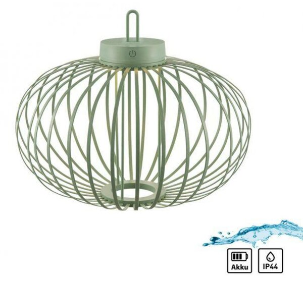 JUST LIGHT LED stolní lampa průměr 46cm zelená na baterie USB IP44 stmívatelné dotykem 2700K LD 19305-43