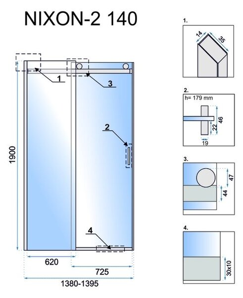 Jednokřídlé posuvné sprchové dveře REA NIXON-2 LEVÉ 140 cm pro instalaci do niky, chrom/transparent - bez vaničky