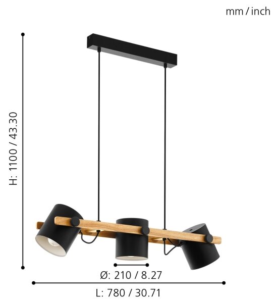 Eglo 43517 - Lustr na lanku HORNWOOD 3xE27/60W/230V