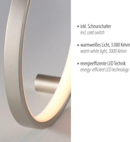 JUST LIGHT LED stolní lampa stříbrný kruh minimalistické šňůrový vypínač 3000K LD 15395-21