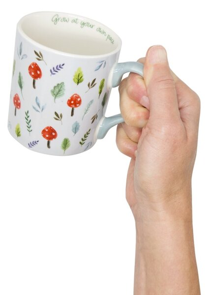 Porcelánový hrnek Kitchen Craft Houbičky, bílý, motiv hub, Grow at your own pace, 280 ml