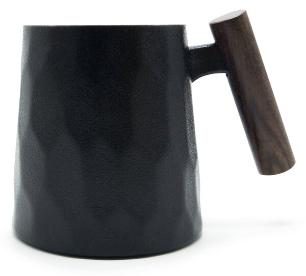 Porcelánový hrnek Tea Logic Black Facette, černý, dřevěná rukojeť, matný, 400 ml
