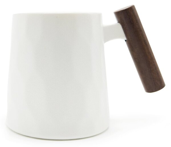Porcelánový hrnek Tea Logic White Facette, bílý, dřevěná rukojeť, matný, 400 ml