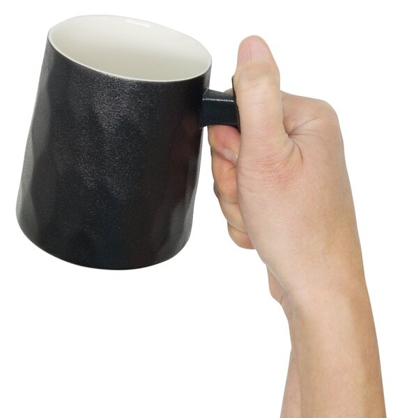 Porcelánový hrnek Tea Logic Black Facette, černý, dřevěná rukojeť, matný, 400 ml