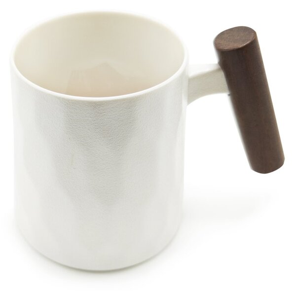 Porcelánový hrnek Tea Logic White Facette, bílý, dřevěná rukojeť, matný, 400 ml