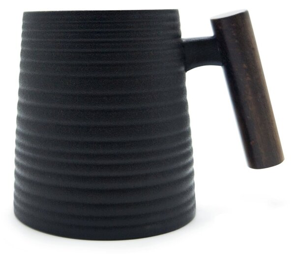 Porcelánový hrnek Tea Logic Black Relief, černý, dřevěná rukojeť, matný, 400 ml