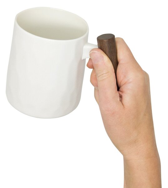 Porcelánový hrnek Tea Logic White Facette, bílý, dřevěná rukojeť, matný, 400 ml