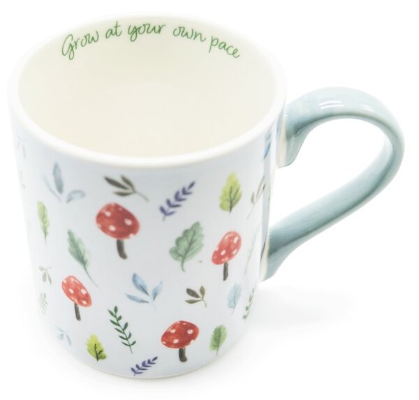 Porcelánový hrnek Kitchen Craft Houbičky, bílý, motiv hub, Grow at your own pace, 280 ml