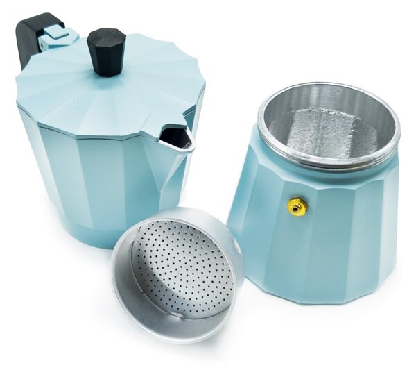Moka konvička Moshi, na 6 šálků – pastelově modrá, pro intenzivní aroma, stylový design