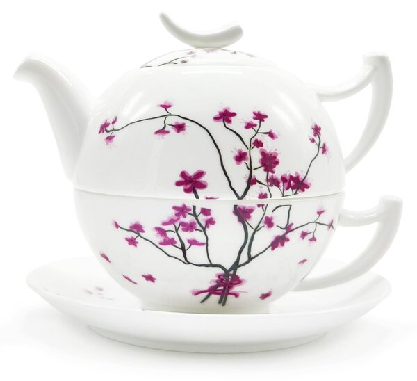 Porcelánová čajová souprava pro jednoho Tea Logic Sakura, bílo-růžová, konvice 0,5 l, šálek, motiv sakury