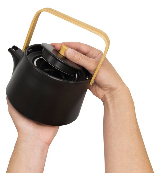 Porcelánová čajová souprava Agatha‘s Bester Strala, matně černá, konvice 0,9 l a 2 šálky, s nerezovým sítkem