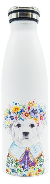 Nerezová termolahev Květinová Žofinka, 500 ml – bílá, matný povrch, s motivem psí dámy