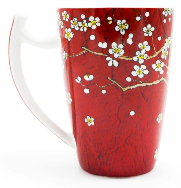Porcelánový hrnek Tea Logic Hanami, červený, lesklý, motiv květů sakury, 500 ml