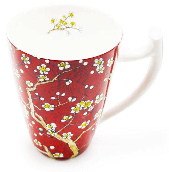 Porcelánový hrnek Tea Logic Hanami, červený, lesklý, motiv květů sakury, 500 ml