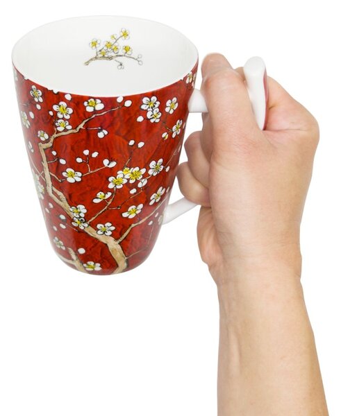 Porcelánový hrnek Tea Logic Hanami, červený, lesklý, motiv květů sakury, 500 ml