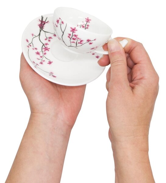 Porcelánový espresso šálek Tea Logic Sakura, bílý, s podšálkem, japonská sakura, 100 ml
