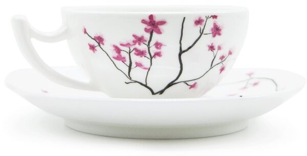 Porcelánový espresso šálek Tea Logic Sakura, bílý, s podšálkem, japonská sakura, 100 ml