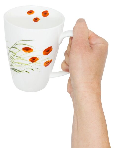 Porcelánový hrnek Tea Logic Caprice, bílý, lesklý, motiv vlčích máků, 500 ml