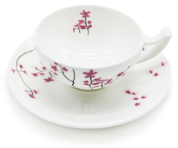 Porcelánový espresso šálek Tea Logic Sakura, bílý, s podšálkem, japonská sakura, 100 ml