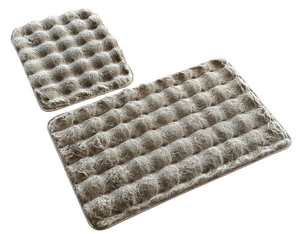 Euromat koupelnová souprava mikrovlákno ARUBA, dlouhý vlas, taupe beige, béžová, 80x50cm (předložka) + 50x40cm (na WC)