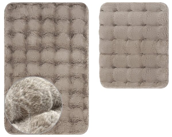 Euromat koupelnová souprava mikrovlákno ARUBA, dlouhý vlas, taupe beige, béžová, 80x50cm (předložka) + 50x40cm (na WC)
