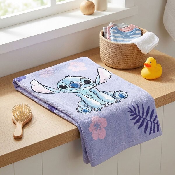 Jerry Fabrics Dětská plážová osuška LILO A STITCH, fialová, froté, 70x140cm