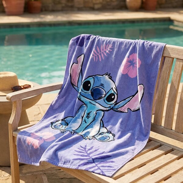 Jerry Fabrics Dětská plážová osuška LILO A STITCH, fialová, froté, 70x140cm