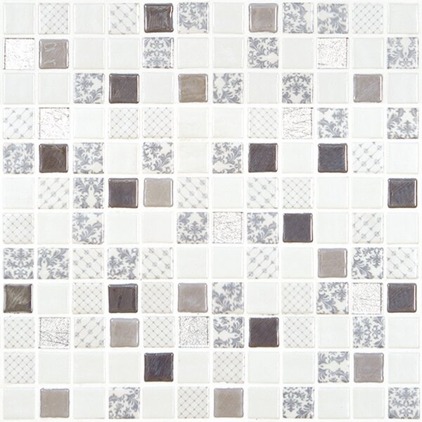MOSAVIT Skleněná mozaika bílá; šedá Mozaika PALACE PLATA 2,5x2,5 (31,6x31,6) cm - PALPLA