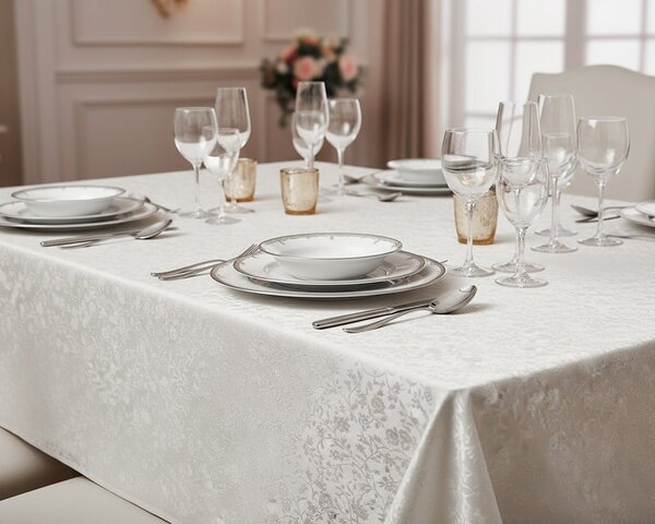 Luxusní ubrus PVC s textilním podkladem PEARL ZG-6233A, květinový damaškový vzor, bílá, š.140cm (metráž)