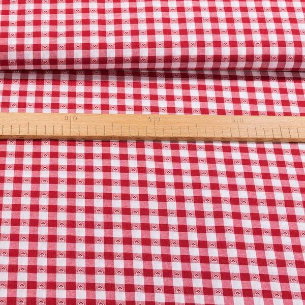 Bavlněný kanafas SOFI SRDÍČKO 1x1cm červený, š.140cm (látka v metráži)