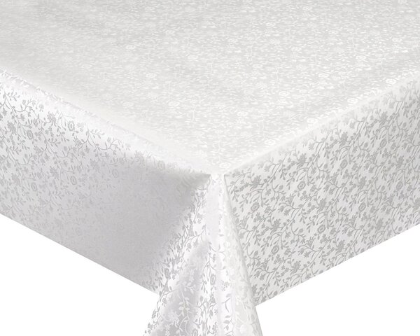 Luxusní ubrus PVC s textilním podkladem PEARL ZG-6233A, květinový damaškový vzor, bílá, š.140cm (metráž)