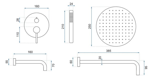 Rea Lungo - podomítkový vanový set se sprchou + box P6300 - komplet sada, černá, REA-P4112