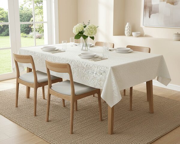 Luxusní ubrus PVC s textilním podkladem PEARL ZG-6233A, květinový damaškový vzor, bílá, š.140cm (metráž)