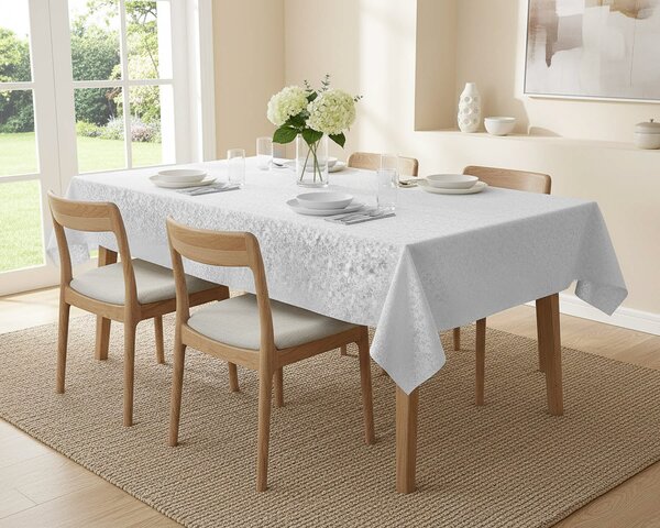 Luxusní ubrus PVC s textilním podkladem PEARL ZG-6233A, květinový damaškový vzor, bílá, š.140cm (metráž)