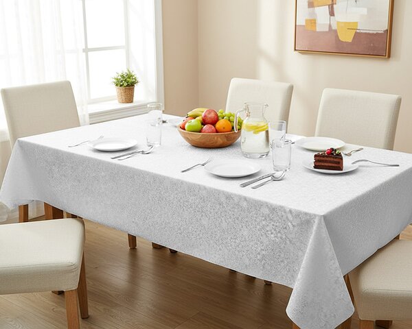Luxusní ubrus PVC s textilním podkladem PEARL ZG-6233A, květinový damaškový vzor, bílá, š.140cm (metráž)