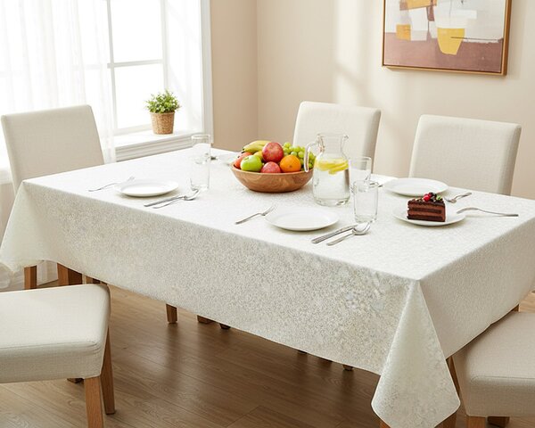Luxusní ubrus PVC s textilním podkladem PEARL ZG-6233A, květinový damaškový vzor, bílá, š.140cm (metráž)