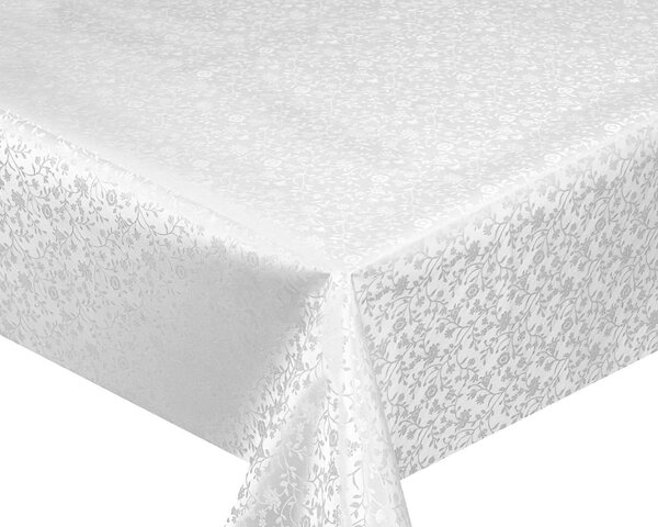 Luxusní ubrus PVC s textilním podkladem PEARL ZG-6233A, květinový damaškový vzor, bílá, š.140cm (metráž)