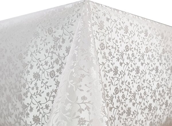 Luxusní ubrus PVC s textilním podkladem PEARL ZG-6233A, květinový damaškový vzor, bílá, š.140cm (metráž)