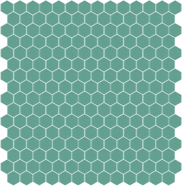 Hisbalit Skleněná mozaika zelená; tyrkysová Mozaika 222A SATINATO hexagony 2,3x2,6 (33,33x33,33) cm - HEX222ALH
