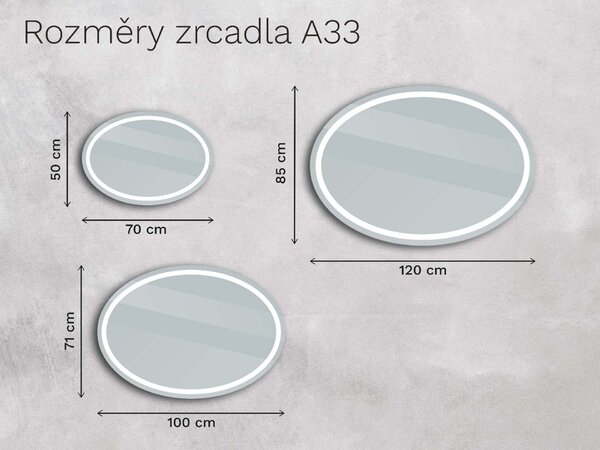 Oválné zrcadlo do koupelny s LED osvětlením A33