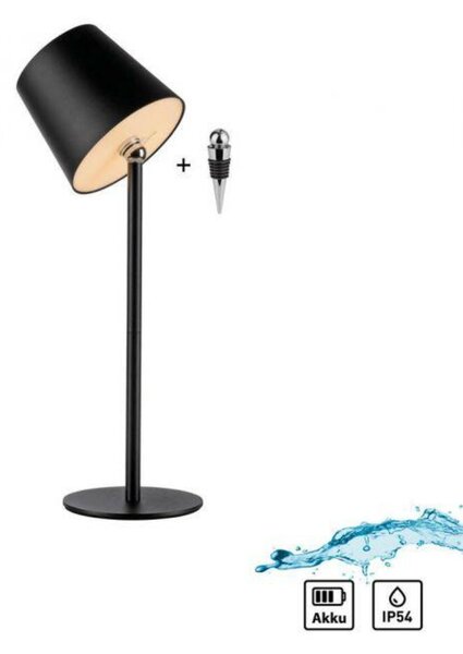 JUST LIGHT LED svítidlo na láhev černé na baterie dotykový stmívač USB IP54 stolní lampa 3000K LD 19251-18