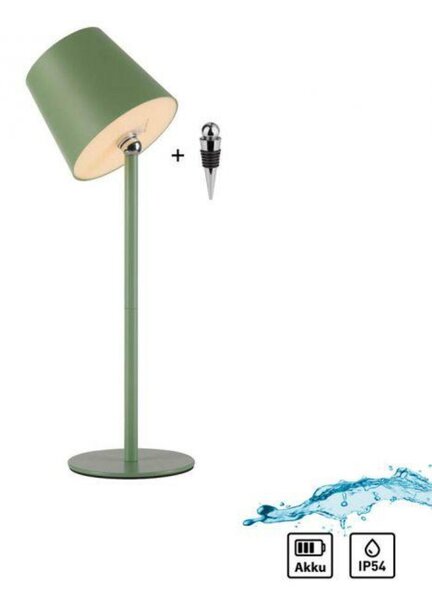 JUST LIGHT LED svítidlo na láhev zelená na baterie dotykový stmívač USB IP54 stolní lampa 3000K LD 19251-43