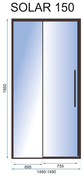 Jednokřídlé posuvné sprchové dveře REA SOLAR 150 cm pro instalaci do niky, černé/transparent - bez vaničky
