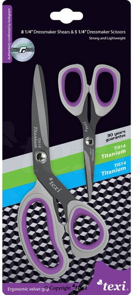 Krejčovské nůžky TEXI TITANIUM TiDUO850 2ks, s ergonomickou rukojetí, délka ostří 9cm, celková délka 21 cm + délka ostří 6,7cm, celková délka 13cm