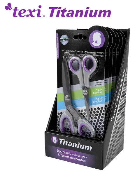 Krejčovské nůžky TEXI TITANIUM TiDUO850 2ks, s ergonomickou rukojetí, délka ostří 9cm, celková délka 21 cm + délka ostří 6,7cm, celková délka 13cm