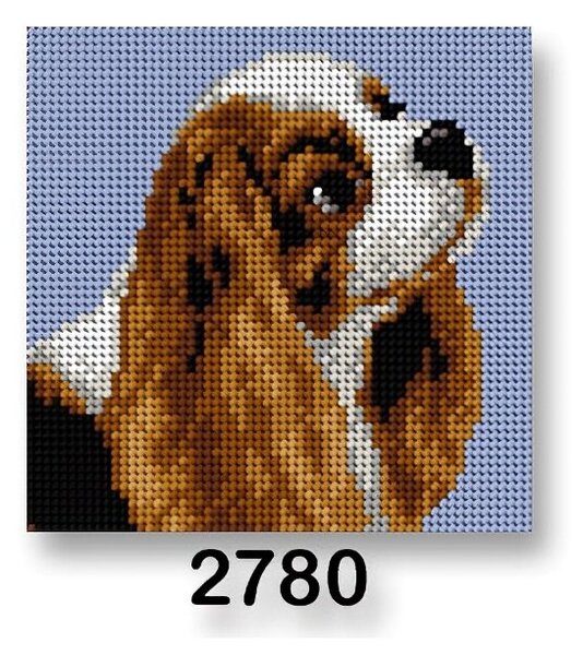 VTC Vyšívací předloha, obrázek na vyšívání 70244/2780 King Charles Spaniel, pes na modré, 15x15cm